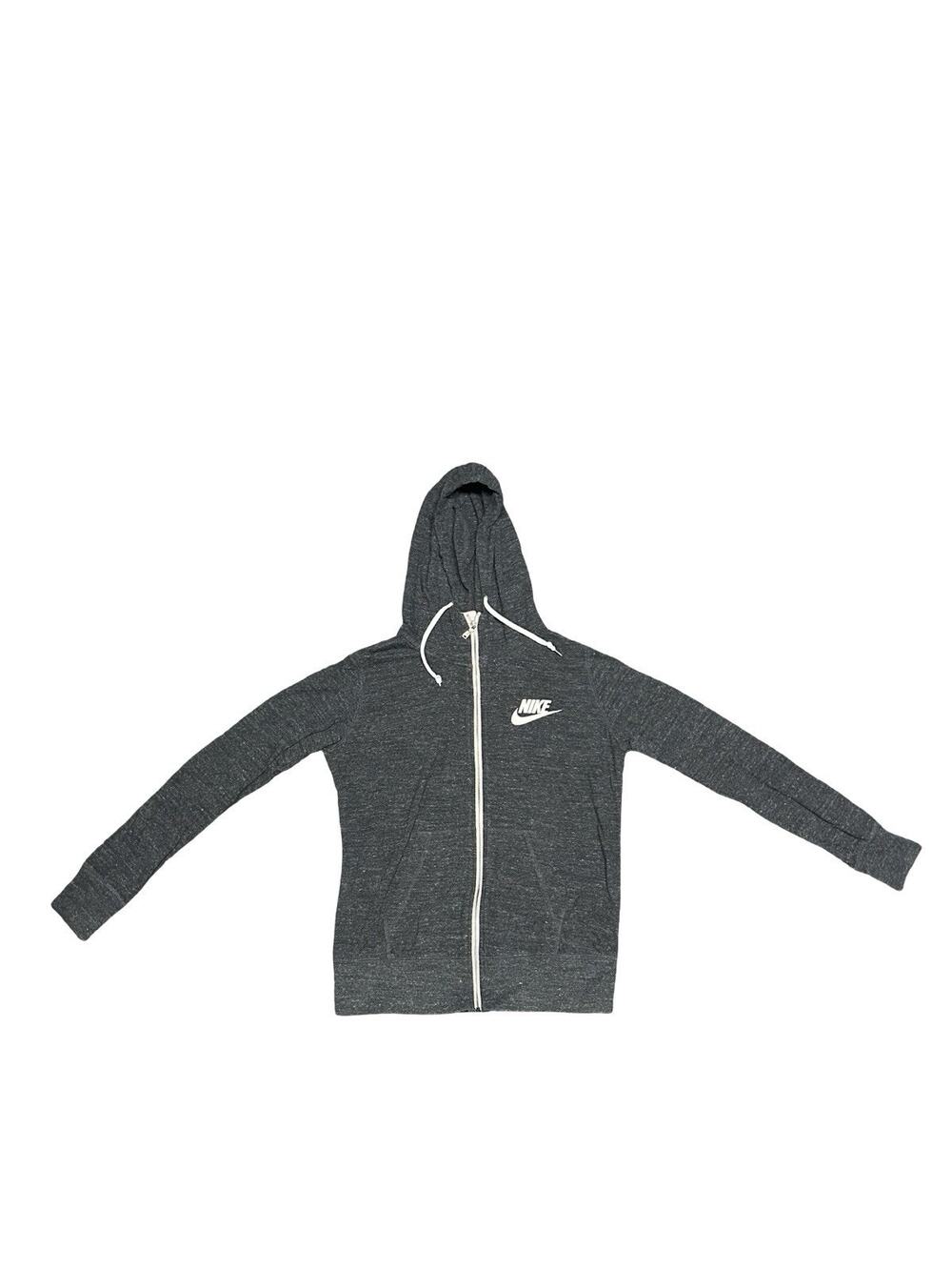 Nike Women’s Large Gray Full Zip Hoodie Sweatshirt White Logo Activewear